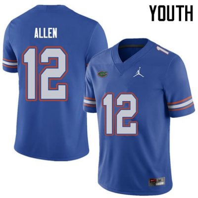 Youth Florida Gators #12 Jake Allen NCAA Jordan Brand Royal Authentic Stitched College Football Jersey UMB1062RM